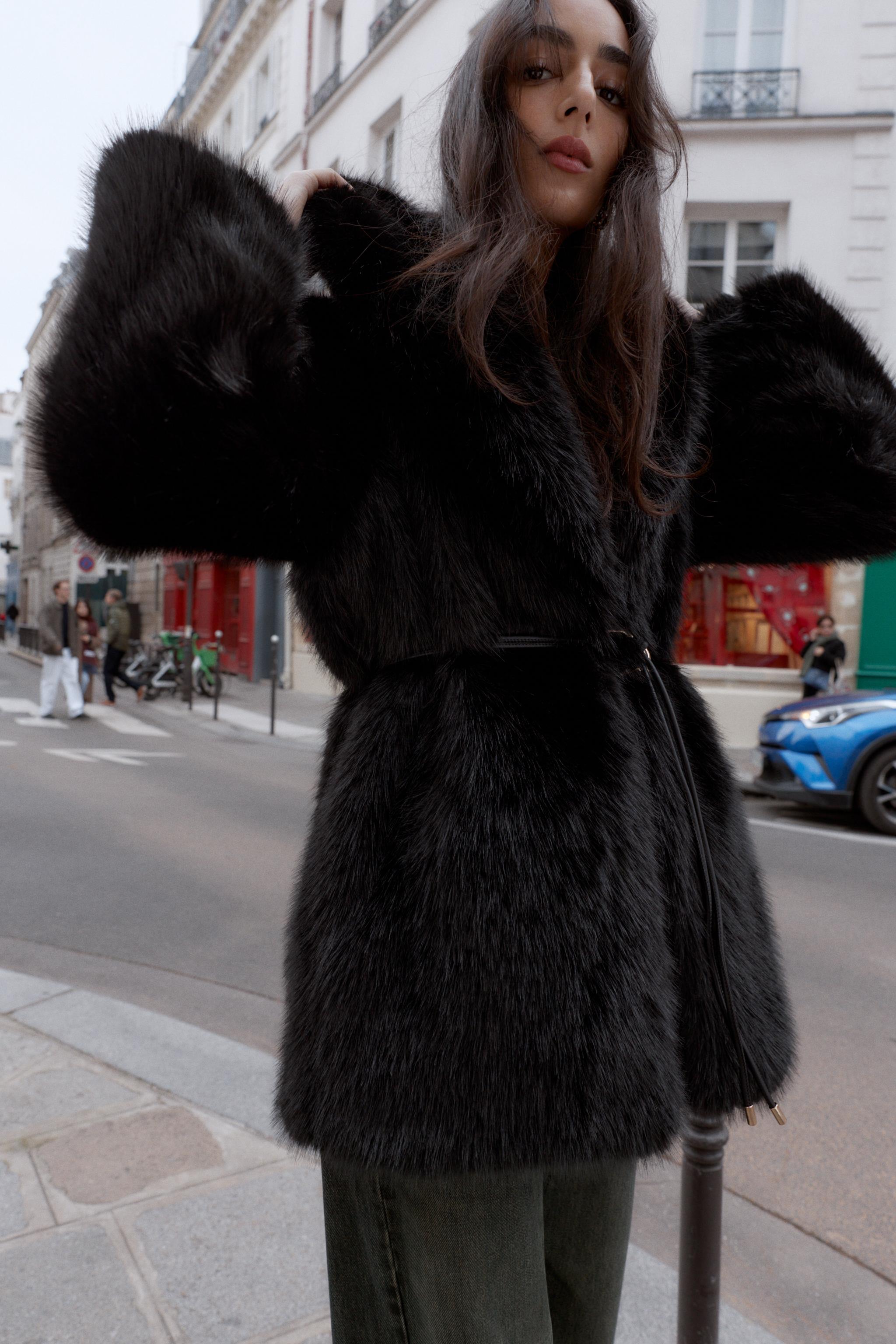 FAUX FUR COAT WITH BELT
